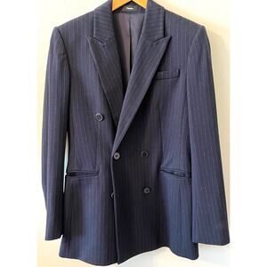 Theory Navy Pinstripe Double Breasted Power Blazer Size 12